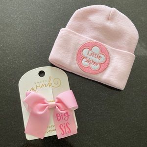 Big sister bow and little sister newborn hat